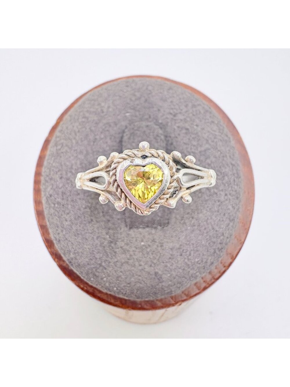 Citrine Heart Bezel Set Sterling Silver 925 Rope Border Ring Size 8